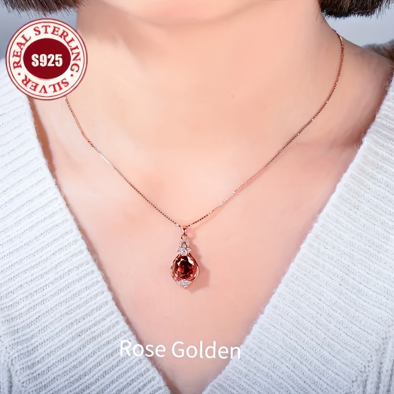 925 Sterling Silver Natural Pomegranate Red Pendant Necklace